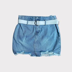 Grey Lab LA Denim Mini Skirt White Belt Sz M